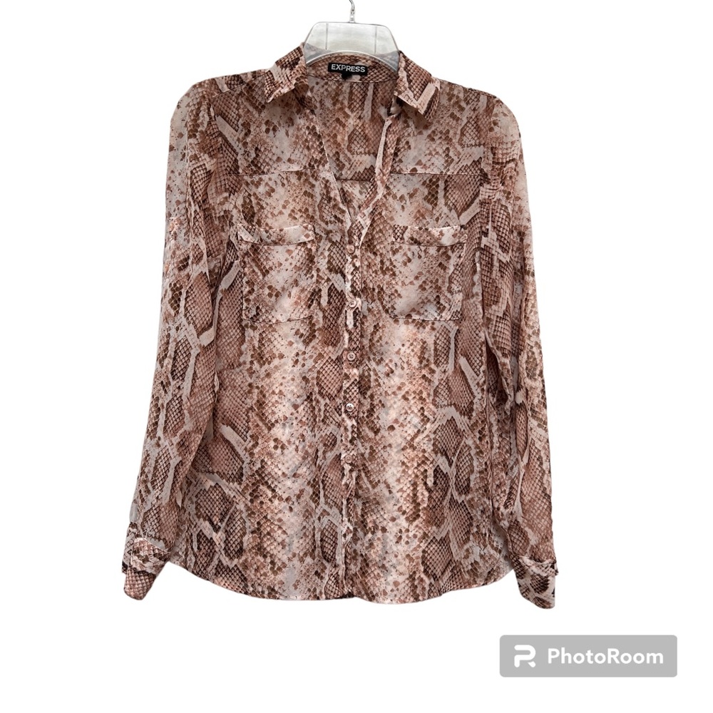 Express Portofino Sheer Snake Print Blouse